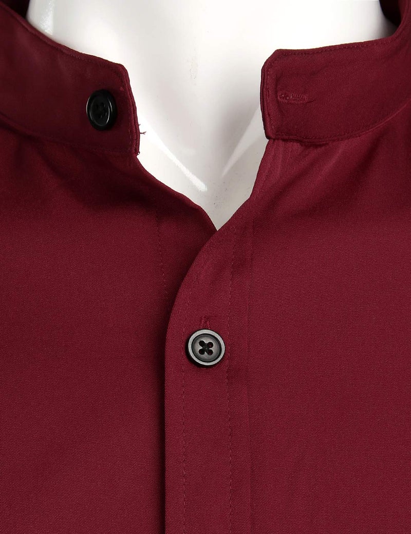 ZEROYAA Mens Hipster Solid Slim Fit Long Sleeve Mandarin Collar Dress Shirts ZLCL08 Burgundy Small - Image 3